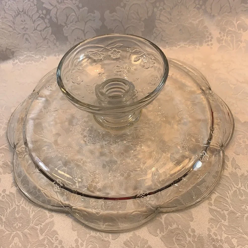 Savannah Style Vintage Cake Serving Flower Embossed Scalloped Pedestal Platter